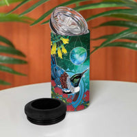 New Zealand Tui Bird 4 in 1 Can Cooler Tumbler Maori Koru With Pohutukawa Galaxy Style LT05 - Polynesian Pride