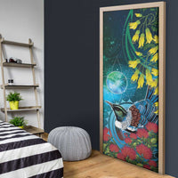 New Zealand Tui Bird Door Cover Maori Koru With Pohutukawa Galaxy Style LT05 - Polynesian Pride