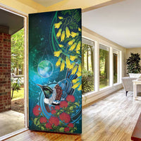 New Zealand Tui Bird Door Cover Maori Koru With Pohutukawa Galaxy Style LT05 - Polynesian Pride