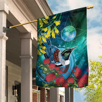 New Zealand Tui Bird Garden Flag Maori Koru With Pohutukawa Galaxy Style LT05 House Flag Blue - Polynesian Pride
