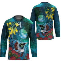 New Zealand Tui Bird Hockey Jersey Maori Koru With Pohutukawa Galaxy Style LT05 - Polynesian Pride