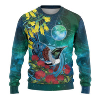 New Zealand Tui Bird Ugly Christmas Sweater Maori Koru With Pohutukawa Galaxy Style LT05 - Polynesian Pride