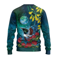 New Zealand Tui Bird Ugly Christmas Sweater Maori Koru With Pohutukawa Galaxy Style LT05 - Polynesian Pride