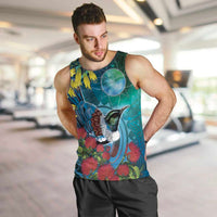 New Zealand Tui Bird Men Tank Top Maori Koru With Pohutukawa Galaxy Style LT05 Blue - Polynesian Pride
