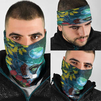 New Zealand Tui Bird Neck Gaiter Maori Koru With Pohutukawa Galaxy Style - Polynesian Pride