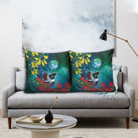 New Zealand Tui Bird Pillow Cover Maori Koru With Pohutukawa Galaxy Style LT05 - Polynesian Pride