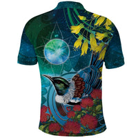 New Zealand Tui Bird Polo Shirt Maori Koru With Pohutukawa Galaxy Style LT05 - Polynesian Pride