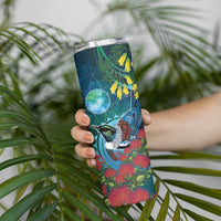 New Zealand Tui Bird Skinny Tumbler Maori Koru With Pohutukawa Galaxy Style LT05 - Polynesian Pride