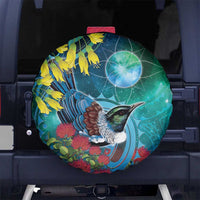 New Zealand Tui Bird Spare Tire Cover Maori Koru With Pohutukawa Galaxy Style LT05 No hole Blue - Polynesian Pride