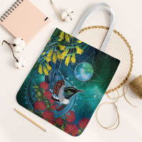New Zealand Tui Bird Tote Bag Maori Koru With Pohutukawa Galaxy Style LT05 White Strap One Size Blue - Polynesian Pride