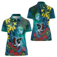 New Zealand Tui Bird Women Polo Shirt Maori Koru With Pohutukawa Galaxy Style LT05 - Polynesian Pride