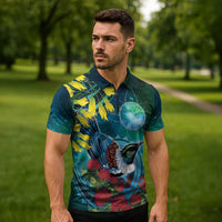New Zealand Tui Bird Zipper Polo Shirt Maori Koru With Pohutukawa Galaxy Style LT05 - Polynesian Pride