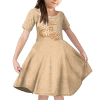 Personalised New Zealand Auckland Folk Festival Family Matching Long Sleeve Bodycon Dress and Hawaiian Shirt Vintage Style LT05 Daughter's Dress Brown - Polynesian Pride