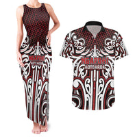 Custom Aotearoa Ngapuhi Couples Matching Tank Maxi Dress and Hawaiian Shirt Maori Tribal Pattern Mix Poutama LT05 Red - Polynesian Pride