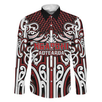 Custom Aotearoa Ngapuhi Family Matching Mermaid Dress and Hawaiian Shirt Maori Tribal Pattern Mix Poutama LT05 Dad's Shirt - Long Sleeve Red - Polynesian Pride