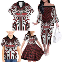 Custom Aotearoa Ngapuhi Family Matching Off The Shoulder Long Sleeve Dress and Hawaiian Shirt Maori Tribal Pattern Mix Poutama LT05 - Polynesian Pride
