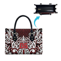 Custom Aotearoa Ngapuhi Leather Bag Maori Tribal Pattern Mix Poutama