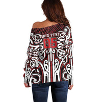 Custom Aotearoa Ngapuhi Off Shoulder Sweater Maori Tribal Pattern Mix Poutama