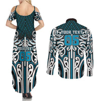 Custom Aotearoa Ngati Porou Couples Matching Summer Maxi Dress and Long Sleeve Button Shirt Maori Tribal Pattern Mix Poutama LT05 - Polynesian Pride