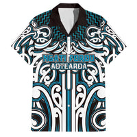 Custom Aotearoa Ngati Porou Family Matching Puletasi and Hawaiian Shirt Maori Tribal Pattern Mix Poutama LT05 Dad's Shirt - Short Sleeve Blue - Polynesian Pride
