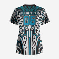 Custom Aotearoa Ngati Porou Scrub Top Maori Tribal Pattern Mix Poutama