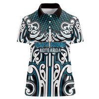 Custom Aotearoa Ngati Porou Women Polo Shirt Maori Tribal Pattern Mix Poutama LT05 Female Blue - Polynesian Pride