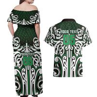 Custom Aotearoa Ngai Tahu Couples Matching Off Shoulder Maxi Dress and Hawaiian Shirt Maori Tribal Pattern Mix Poutama LT05 - Polynesian Pride