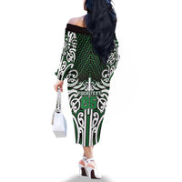 Custom Aotearoa Ngai Tahu Family Matching Off The Shoulder Long Sleeve Dress and Hawaiian Shirt Maori Tribal Pattern Mix Poutama LT05 - Polynesian Pride