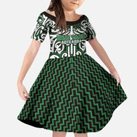 Custom Aotearoa Ngai Tahu Family Matching Puletasi and Hawaiian Shirt Maori Tribal Pattern Mix Poutama LT05 Daughter's Dress Green - Polynesian Pride