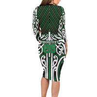 Custom Aotearoa Ngai Tahu Long Sleeve Bodycon Dress Maori Tribal Pattern Mix Poutama