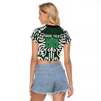 Custom Aotearoa Ngai Tahu Raglan Cropped T Shirt Maori Tribal Pattern Mix Poutama