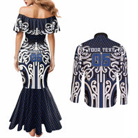 Custom Aotearoa Ngati Tuwharetoa Couples Matching Mermaid Dress and Long Sleeve Button Shirt Maori Tribal Pattern Mix Poutama LT05 - Polynesian Pride