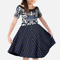 Custom Aotearoa Ngati Tuwharetoa Family Matching Mermaid Dress and Hawaiian Shirt Maori Tribal Pattern Mix Poutama LT05 Daughter's Dress Navy - Polynesian Pride