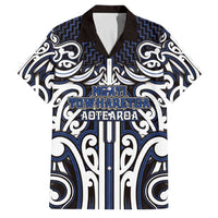 Custom Aotearoa Ngati Tuwharetoa Family Matching Off The Shoulder Long Sleeve Dress and Hawaiian Shirt Maori Tribal Pattern Mix Poutama LT05 Dad's Shirt - Short Sleeve Navy - Polynesian Pride