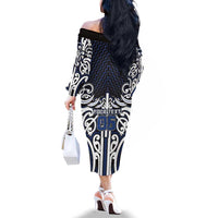 Custom Aotearoa Ngati Tuwharetoa Family Matching Off The Shoulder Long Sleeve Dress and Hawaiian Shirt Maori Tribal Pattern Mix Poutama LT05 - Polynesian Pride