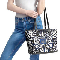 Custom Aotearoa Ngati Tuwharetoa Leather Tote Bag Maori Tribal Pattern Mix Poutama