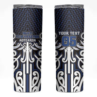Custom Aotearoa Ngati Tuwharetoa Skinny Tumbler Maori Tribal Pattern Mix Poutama LT05 Navy - Polynesian Pride