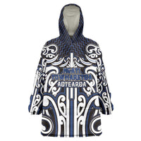 Custom Aotearoa Ngati Tuwharetoa Wearable Blanket Hoodie Maori Tribal Pattern Mix Poutama LT05 One Size Navy - Polynesian Pride