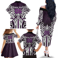 Custom Aotearoa Rangitane Family Matching Off The Shoulder Long Sleeve Dress and Hawaiian Shirt Maori Tribal Pattern Mix Poutama LT05 - Polynesian Pride