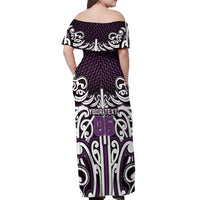 Custom Aotearoa Rangitane Off Shoulder Maxi Dress Maori Tribal Pattern Mix Poutama
