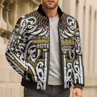 Custom Aotearoa Taranaki Bomber Puffer Jacket Maori Tribal Pattern Mix Poutama