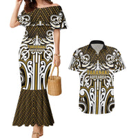 Custom Aotearoa Taranaki Couples Matching Mermaid Dress and Hawaiian Shirt Maori Tribal Pattern Mix Poutama LT05 Yellow - Polynesian Pride