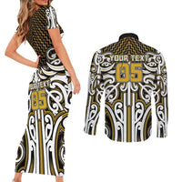 Custom Aotearoa Taranaki Couples Matching Short Sleeve Bodycon Dress and Long Sleeve Button Shirt Maori Tribal Pattern Mix Poutama LT05 - Polynesian Pride