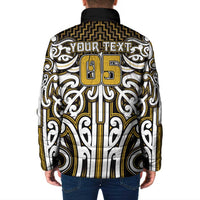 Custom Aotearoa Taranaki Padded Jacket Maori Tribal Pattern Mix Poutama