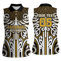 Custom Aotearoa Taranaki Women Sleeveless Polo Shirt Maori Tribal Pattern Mix Poutama