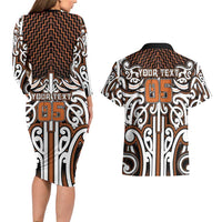 Custom Aotearoa Waikato Couples Matching Long Sleeve Bodycon Dress and Hawaiian Shirt Maori Tribal Pattern Mix Poutama LT05 - Polynesian Pride