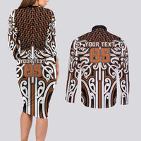 Custom Aotearoa Waikato Couples Matching Long Sleeve Bodycon Dress and Long Sleeve Button Shirt Maori Tribal Pattern Mix Poutama LT05 - Polynesian Pride