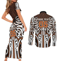 Custom Aotearoa Waikato Couples Matching Short Sleeve Bodycon Dress and Long Sleeve Button Shirt Maori Tribal Pattern Mix Poutama LT05 - Polynesian Pride