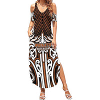 Custom Aotearoa Waikato Family Matching Summer Maxi Dress and Hawaiian Shirt Maori Tribal Pattern Mix Poutama LT05 Mom's Dress Orange - Polynesian Pride