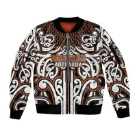 Custom Aotearoa Waikato Sleeve Zip Bomber Jacket Maori Tribal Pattern Mix Poutama